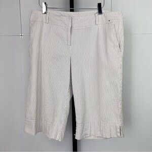 New York & CO Bermuda Shorts Womens 10 Ivory Seersucker Corduroy Preppy Golf